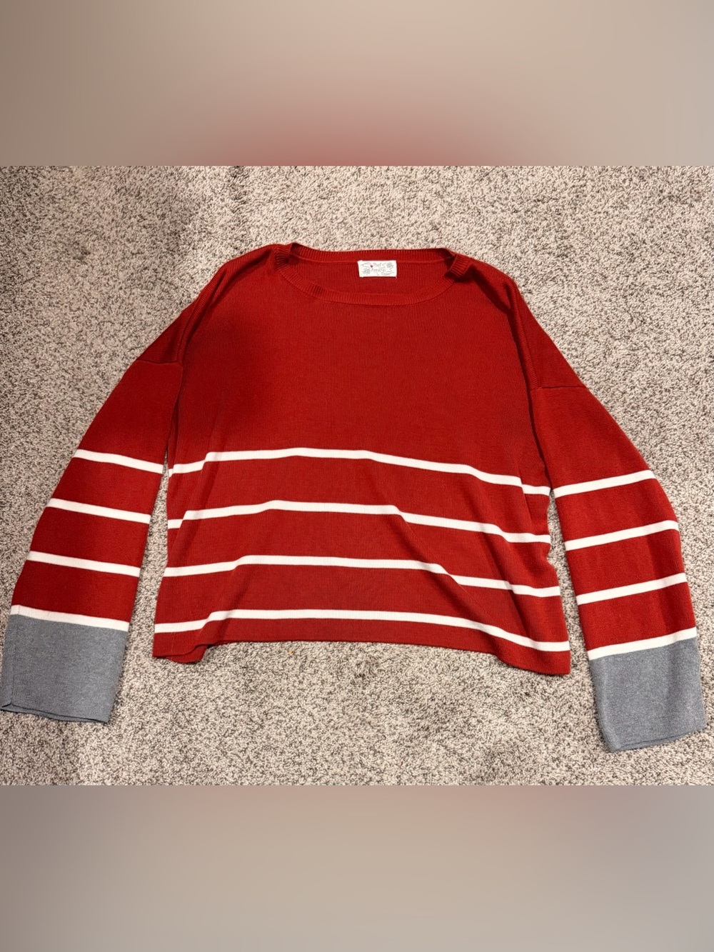 Women’s Red Striped Sweater - Classic Crewneck